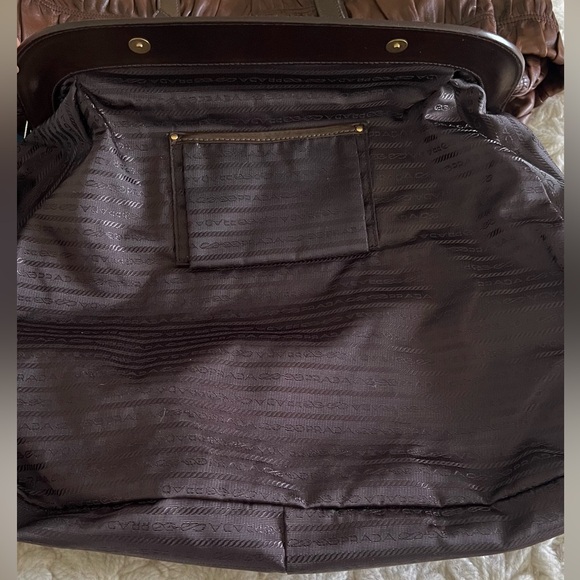 PRADA Nappa Gaufre Ruched Frame Large Bag Brown Soft Leather Tote Purse - Picture 9 of 16